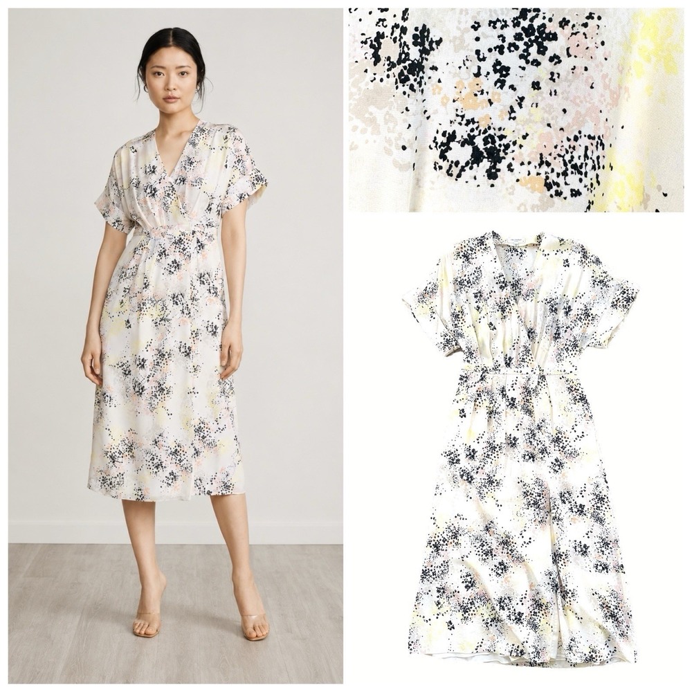 Equipment Tavine 100% Silk Wrap Dress Pockets Kimono Sleeve Abstract Floral Sz 4